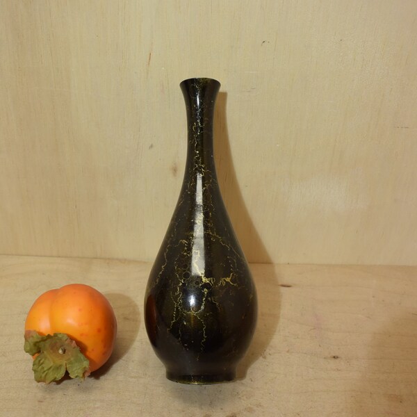 Vintage Japanese  Bronze Brass Metal Bud Vase In Black Gold