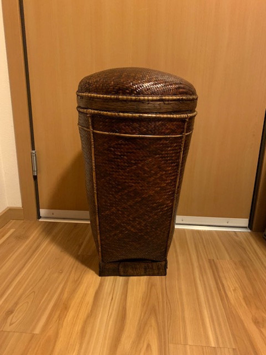 24 Inches Tall Antique Southeast Asian Bamboo Rattan Storage Basket