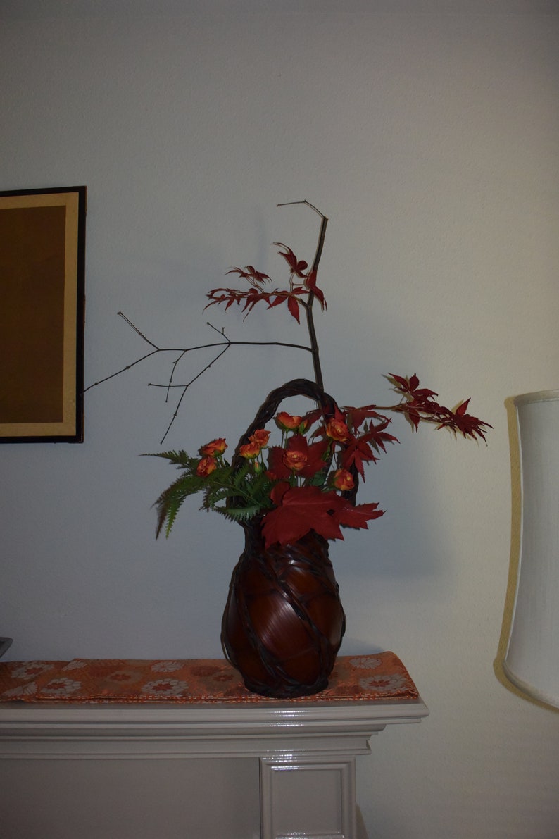 Antiques Japanese Ikebana Bamboo Basket Flower Arrangement Etsy
