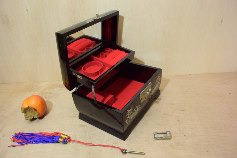 Vintage Korean Black Lacquer Musical Jewelry Box Mother Of Etsy