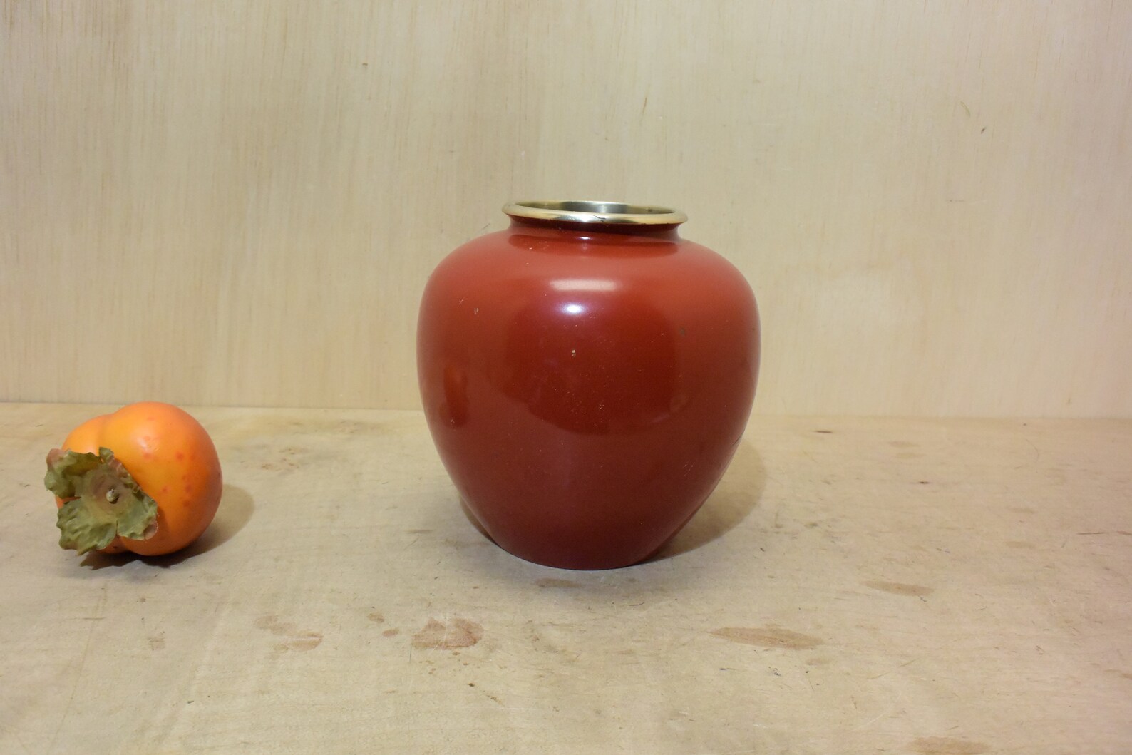 Vintage Japanese Metal Vase Etching Design Melon Vine Red Etsy