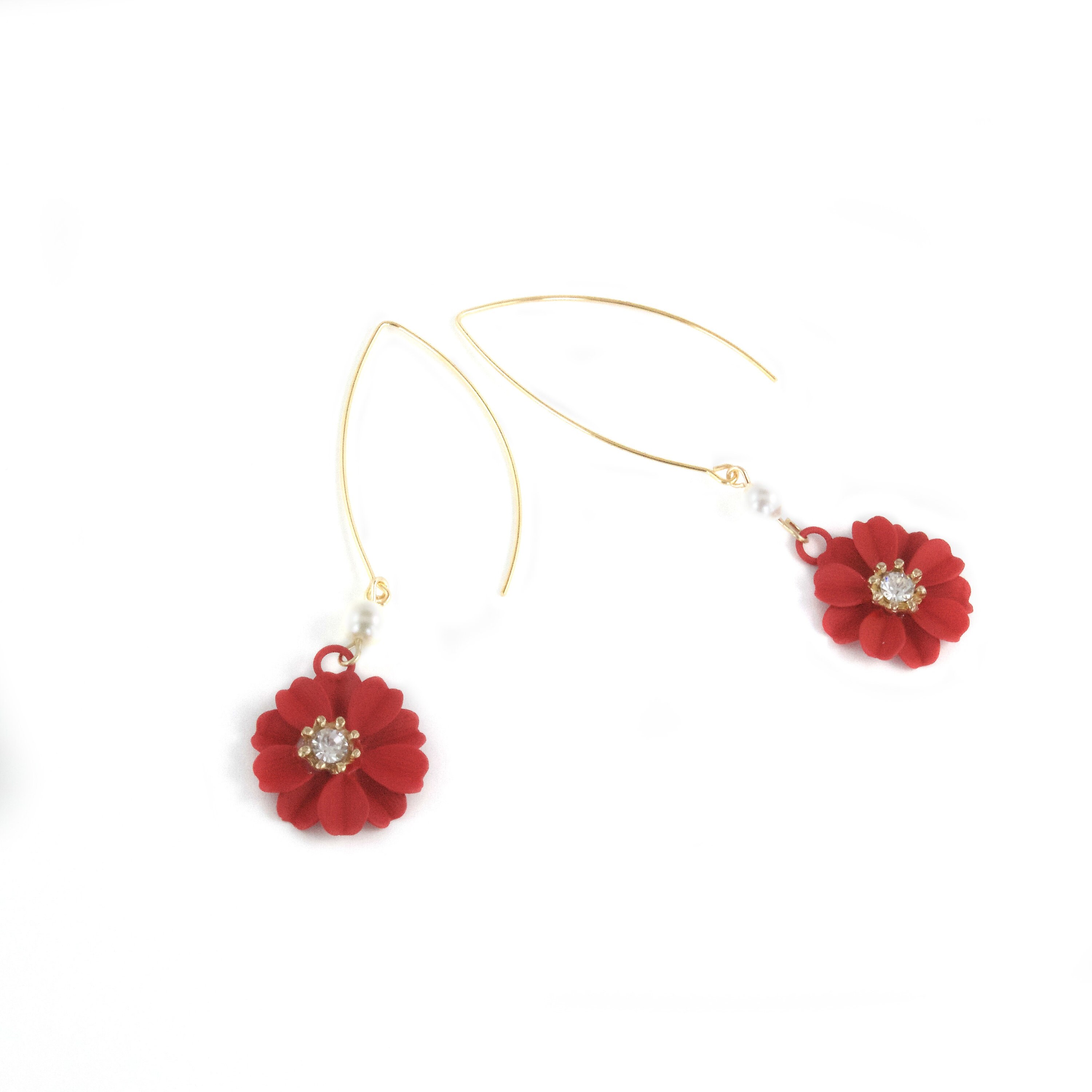 red floral earrings