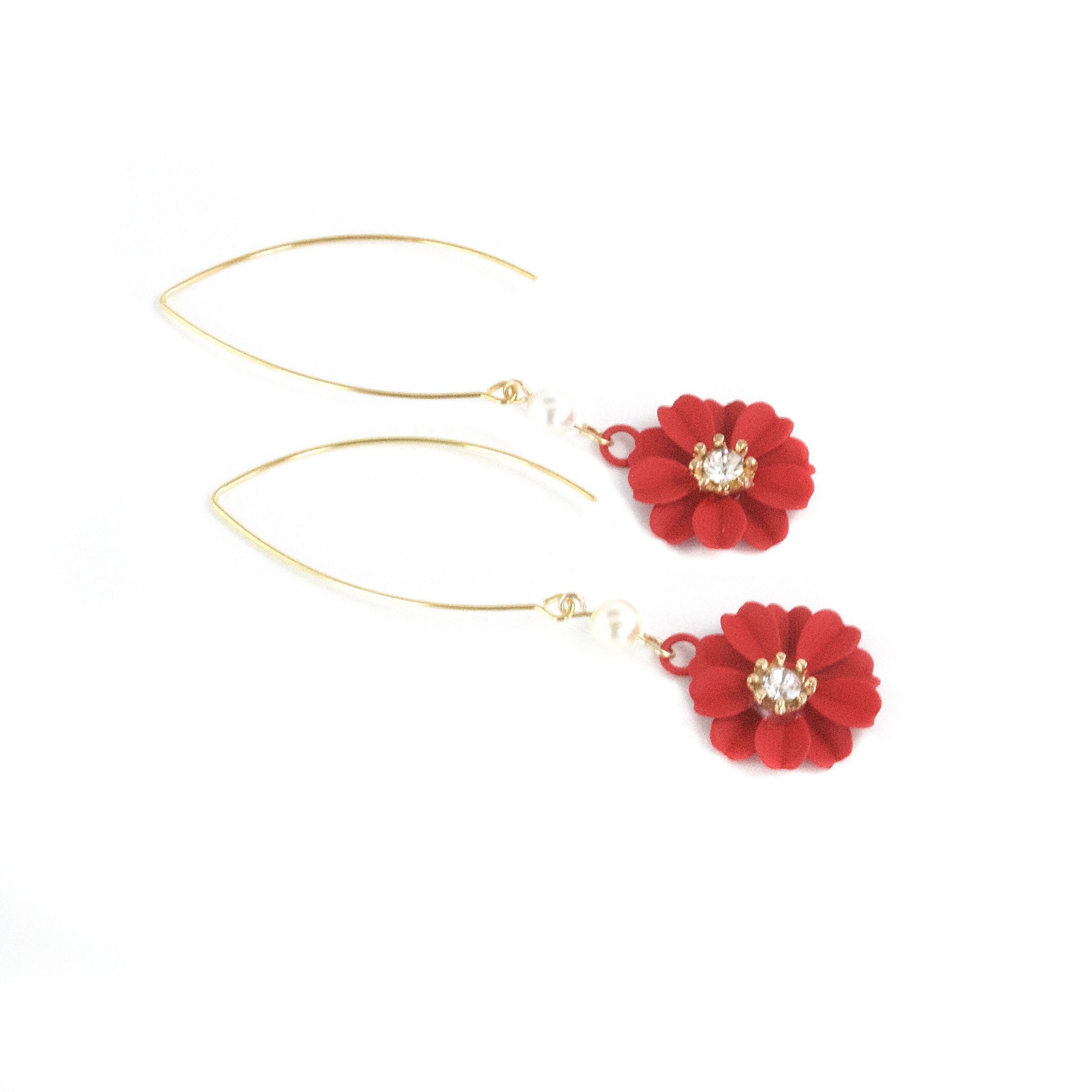 red floral earrings