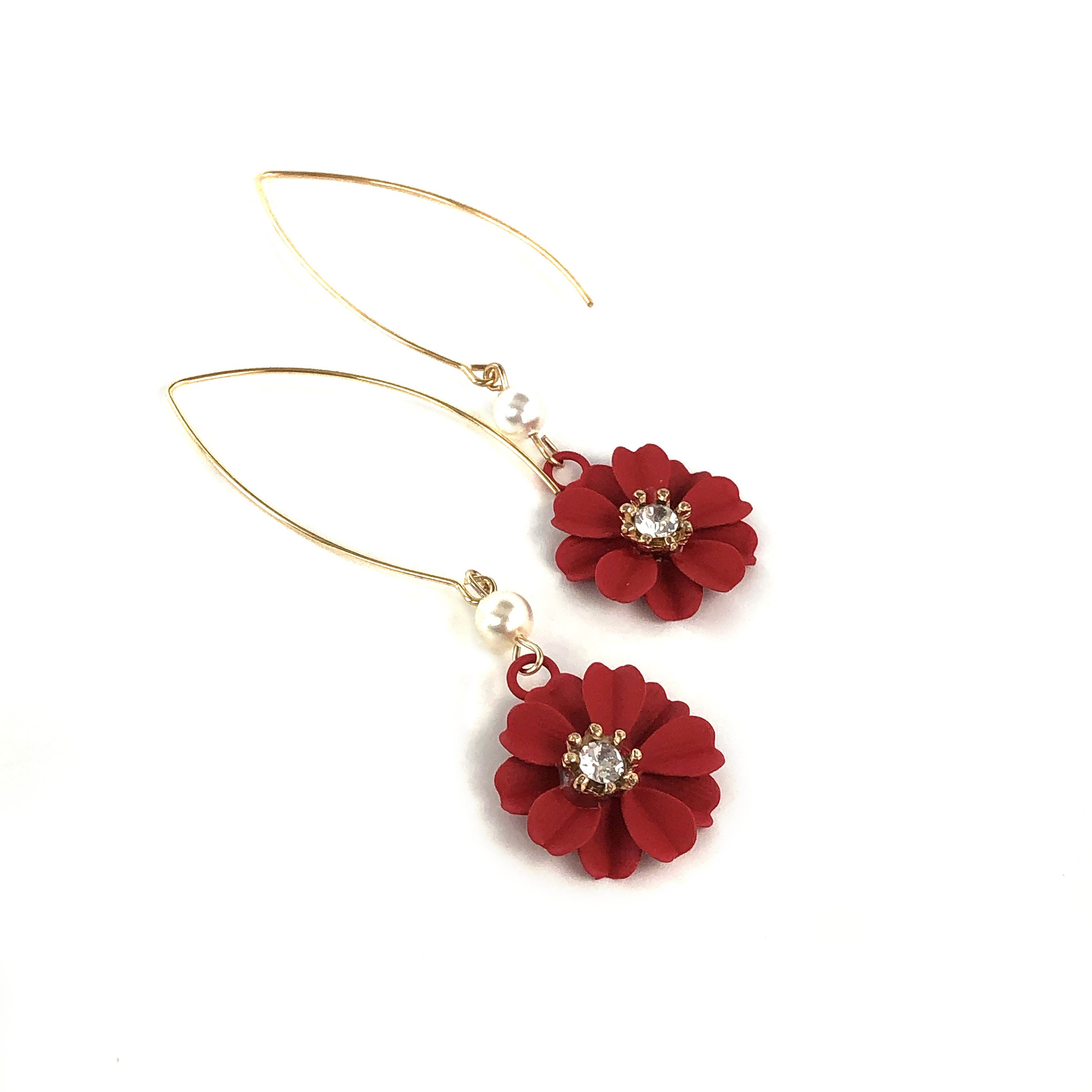red floral earrings
