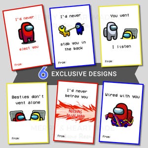 Tarjetas de San Valentín imprimibles EXCLUSIVAS de Among Us / 6 descargas digitales divertidas y llenas de humor / PDF de San Valentín / Regalo de San Valentín para mejores amigos