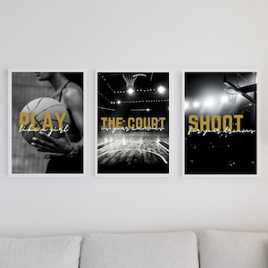 PER LEI Set di 3 poster con citazioni di basket in bianco e nero e oro / Decorazione stampabile / Arte murale Citazioni motivazionali ORIGINALI