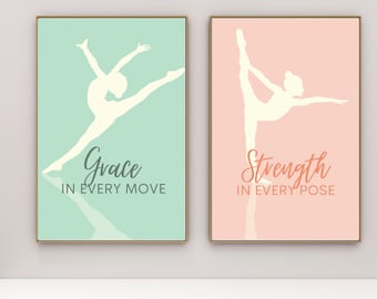 Sage Green & Blush Pink Set of 2 GYMNASTICS Ballet Quote Posters for Teens | Printable Decor | Wall Art Original Motivational Quotes