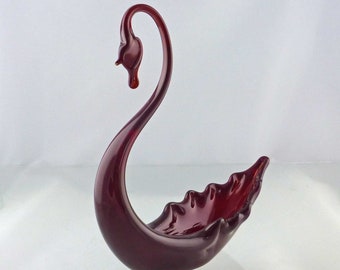 Mid-Century Whitefriars Ruby Red Glass Swan Ornament Dish