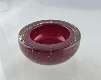 Mid-Century Whitefriars #9099 Controlled Bubble Effect Bullicante Small Ruby Red Glass Bowl