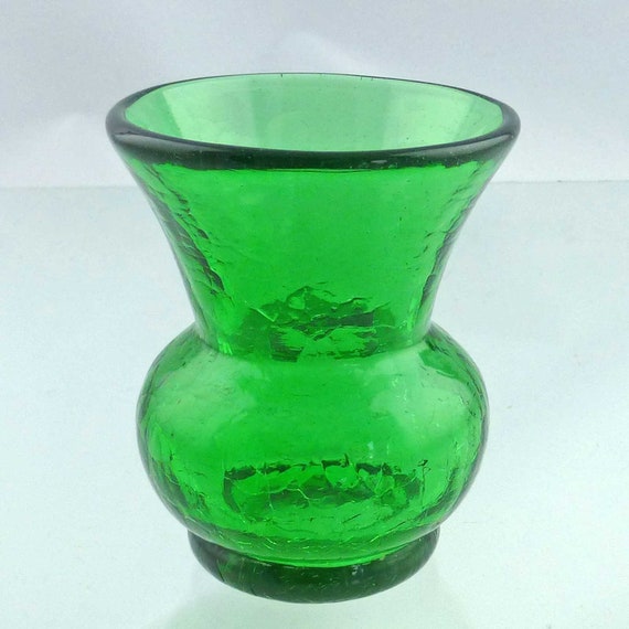Antique Small Green Crackle Glass Vase Pot Etsy