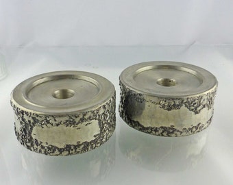 Mid-Century 1960s Pair Of Norway Martin T Soma Designer Hand Decorated Pewter Candle Holders