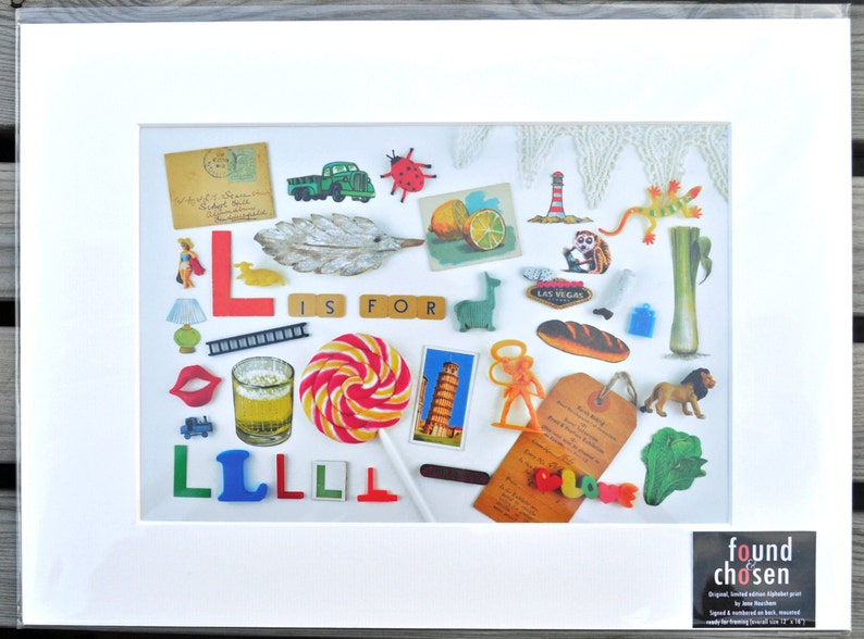 Limited Edition Alphabet Collage Print With Mount: L Is For... Original, Vintage-Themed, Unframed image 4