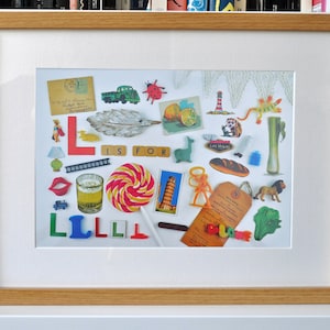 Limited Edition Alphabet Collage Print With Mount: L Is For... Original, Vintage-Themed, Unframed image 1