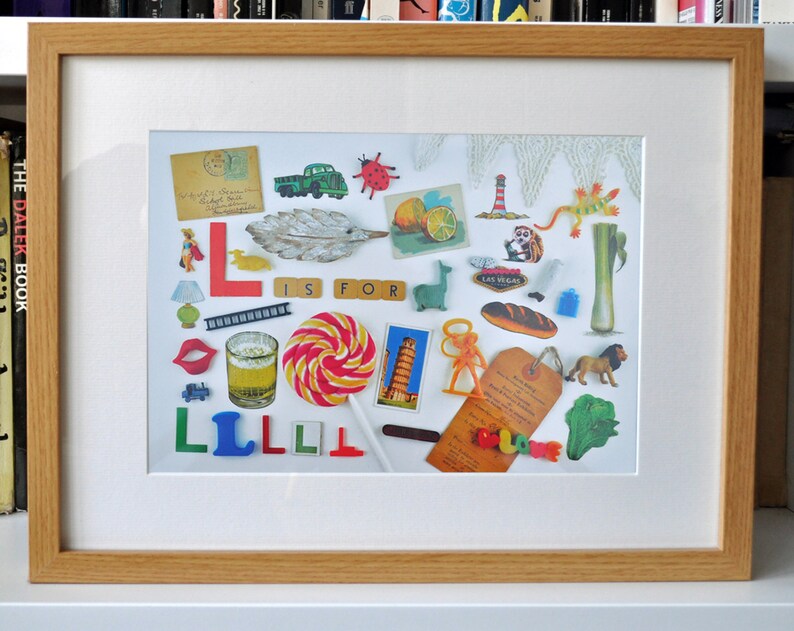 Limited Edition Alphabet Collage Print With Mount: L Is For... Original, Vintage-Themed, Unframed image 1