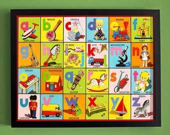 Limited Edition Alphabet of Toys Print -- Original, Vintage-Themed, Unframed