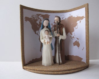 NATIVITY universal Nativity scene Mary Joseph Jesus Peace in the world Cold porcelain Christmas night World fraternity Birth planisphere