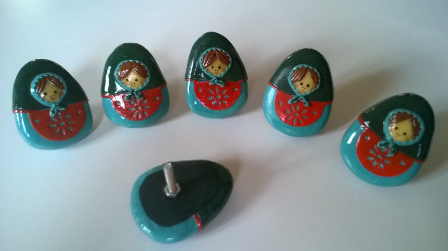 Boutons de Tiroirs Lot 3 Poupées Russes. Porcelaine Froide Saeljana Poignées Meuble Enfant Cadeau Na