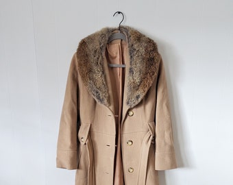 Gorgeous 1960s Boiled Wool Coat With Rabbit Fur Collar