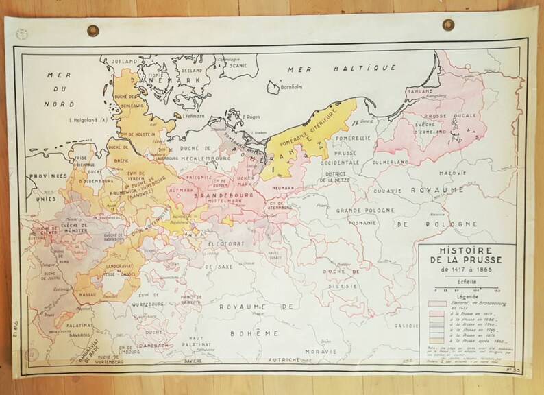 Vintage French School Map of Historical Prussia, for Germany Wall Decor image 2