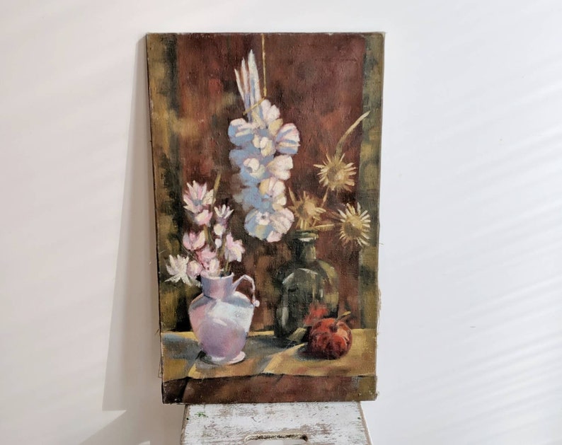 Gorgeous French Vintage Oil Painting of Flowers image 5