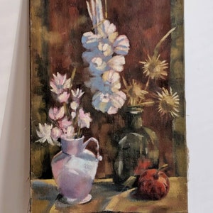 Gorgeous French Vintage Oil Painting of Flowers image 2