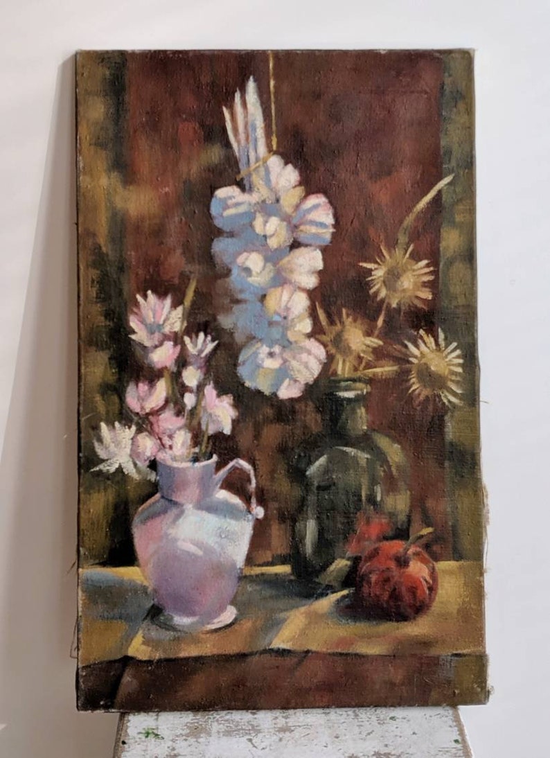 Gorgeous French Vintage Oil Painting of Flowers image 2