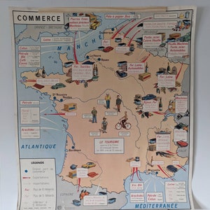 Vintage School Map of France and Fashion Industries image 1