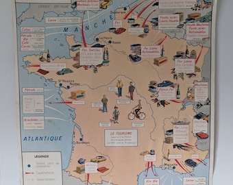 Vintage School Map of France and Fashion Industries