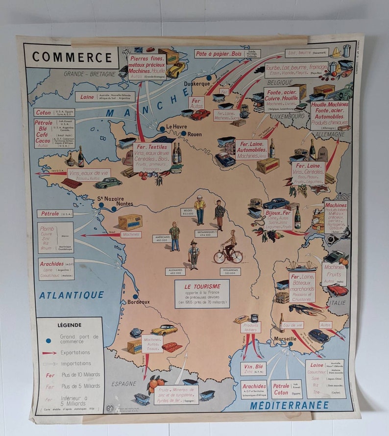 Vintage School Map of France and Fashion Industries image 1