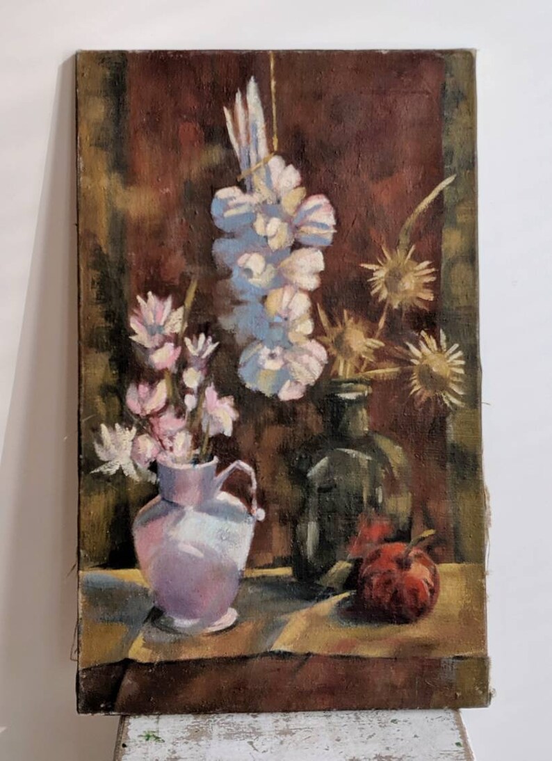 Gorgeous French Vintage Oil Painting of Flowers image 3