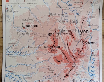 Gift For Traveler: Double Sided Vintage Map of Lyon, Dijon and France