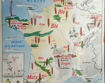 Vintage French School Map of France, Including The Seine and Normandy