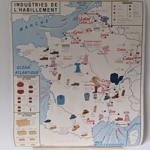 Vintage School Map of France and Fashion Industries image 2