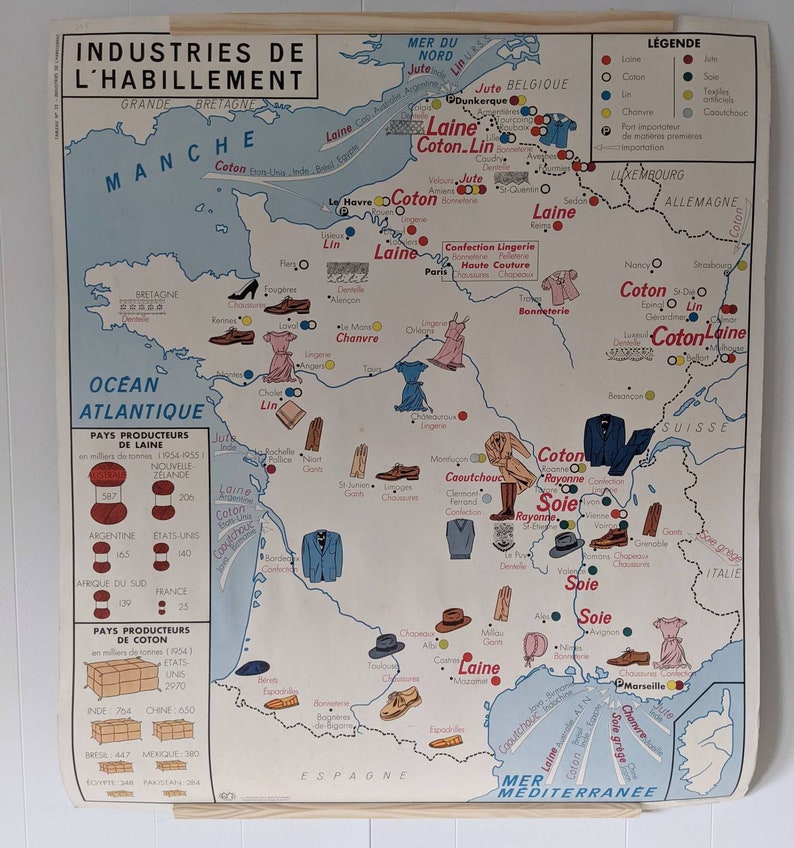 Vintage School Map of France and Fashion Industries image 2