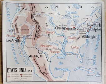 Vintage map of US, With Soviet Union Map on Reverse Side