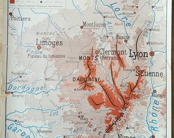 Vintage French School Map of Lyon, the Rhone Valley, the Jura, and the Alps