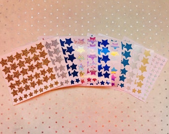 Pegatinas de estrellas: purpurina, holográficas, brillantes, opalinas - Hoja de 41 unidades