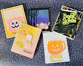 Biglietti di Halloween, biglietti neri fatti a mano, biglietti di strega, biglietti di auguri