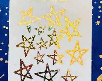 Handgetekende verijdelde sterstickers, etiketten, envelopzegels, holografische stickers