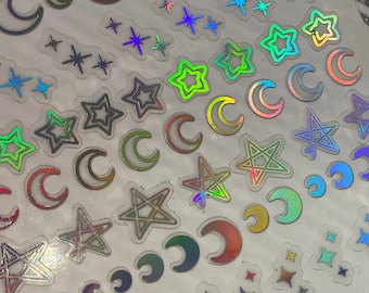 Doorzichtige holografische stickers met sterren en manen