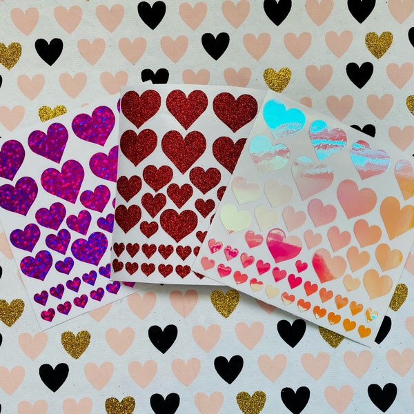 Heart shaped glitter and holographic stickers