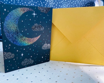 Carte de voeux holographique croissant de lune
