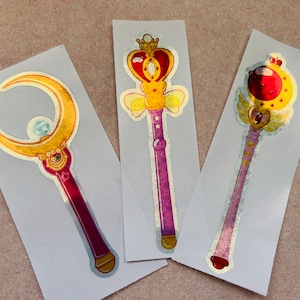 Magical Girl Crescent Moon Wand, spiral heart wand, mood rod scepter Stickers