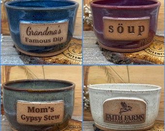 Handmade Personalized Bowl - Red Stoneware Custom bowl, personalized with your Name, message, and phrase, or logo - Made to Order