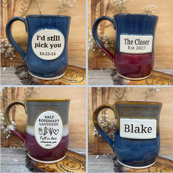 Handmade Personalized Mug - White Stoneware Custom mug, personalized with your message, phrase, quote, or logo - Made to Order