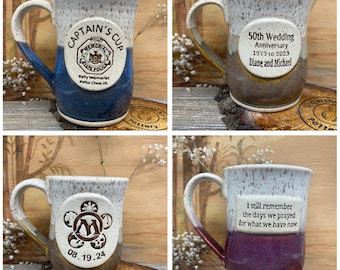 Handmade Personalized Mug - White Speckled Stoneware  Custom mug, personalized with your Logo, Design, phrase, wording, …Made to Order