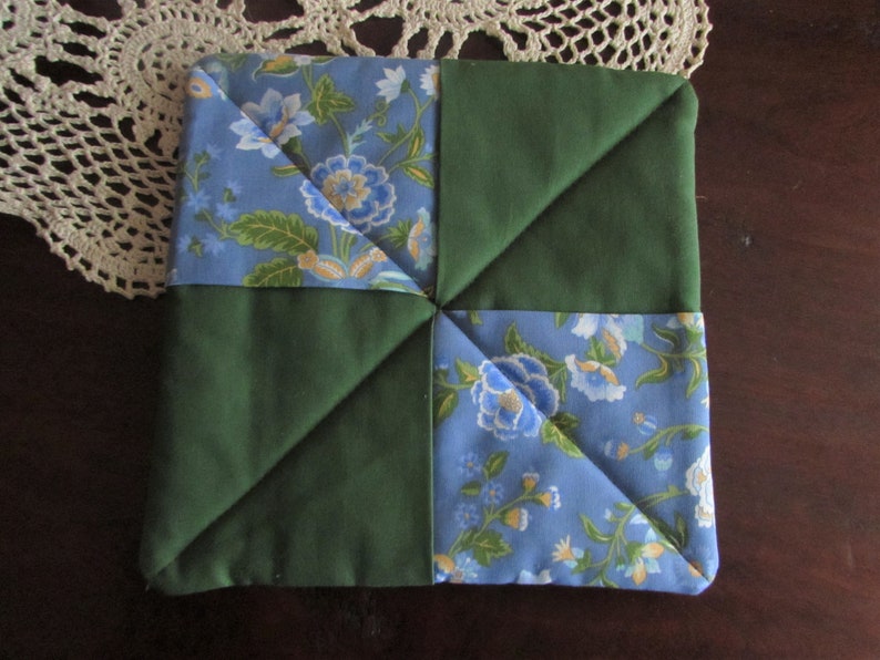 Reversible Multi Colored Floral and Green Square Hot Pad ~ 9