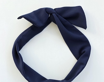Navy blue wired headband, wire hairband, hair wrap, wired bow, upcycled, eco friendly