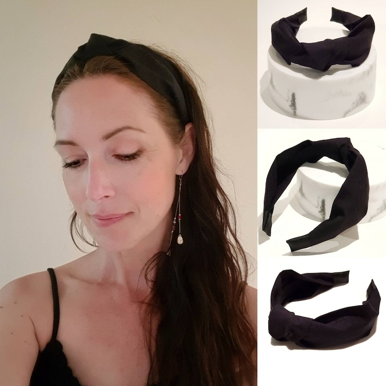 Upcycled Plain Black Cotton Knotted Headband Aliceband Etsy UK