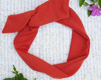 Upcycled wired headband orange red textured lycra wire hairband, hair wrap, wired bow, eco friendly, non slip